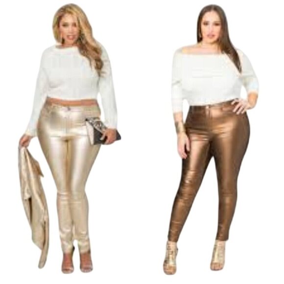 Ashley Stewart NWT Nomad Bronze Metallic Jeans Size 18 - Picture 6 of 11